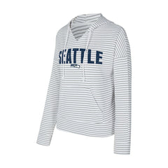 Seattle Seahawks Concepts Sport Women's Liftoff Striped V-Neck Hoodie - White/Gray on sale