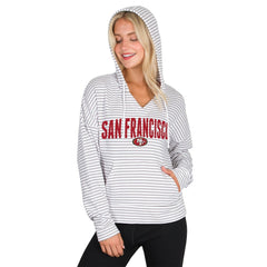 San Francisco 49ers Concepts Sport Women's Liftoff Striped V-Neck Hoodie - White/Gray sale