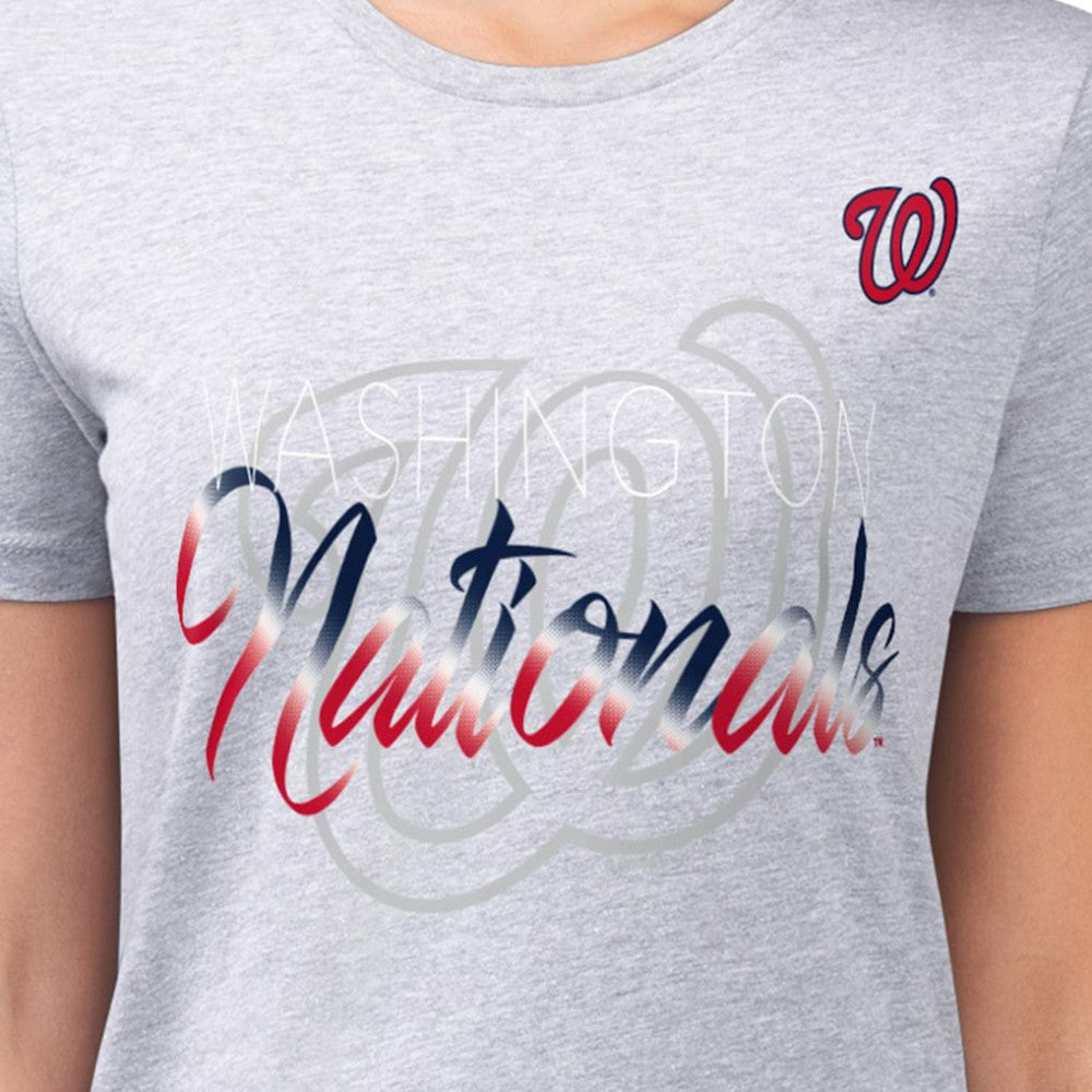 Washington Nationals G-III 4Her by Carl Banks Women's Super-Slim Fit Lightweight Shadow Logo Graphic T-Shirt Heather Gray