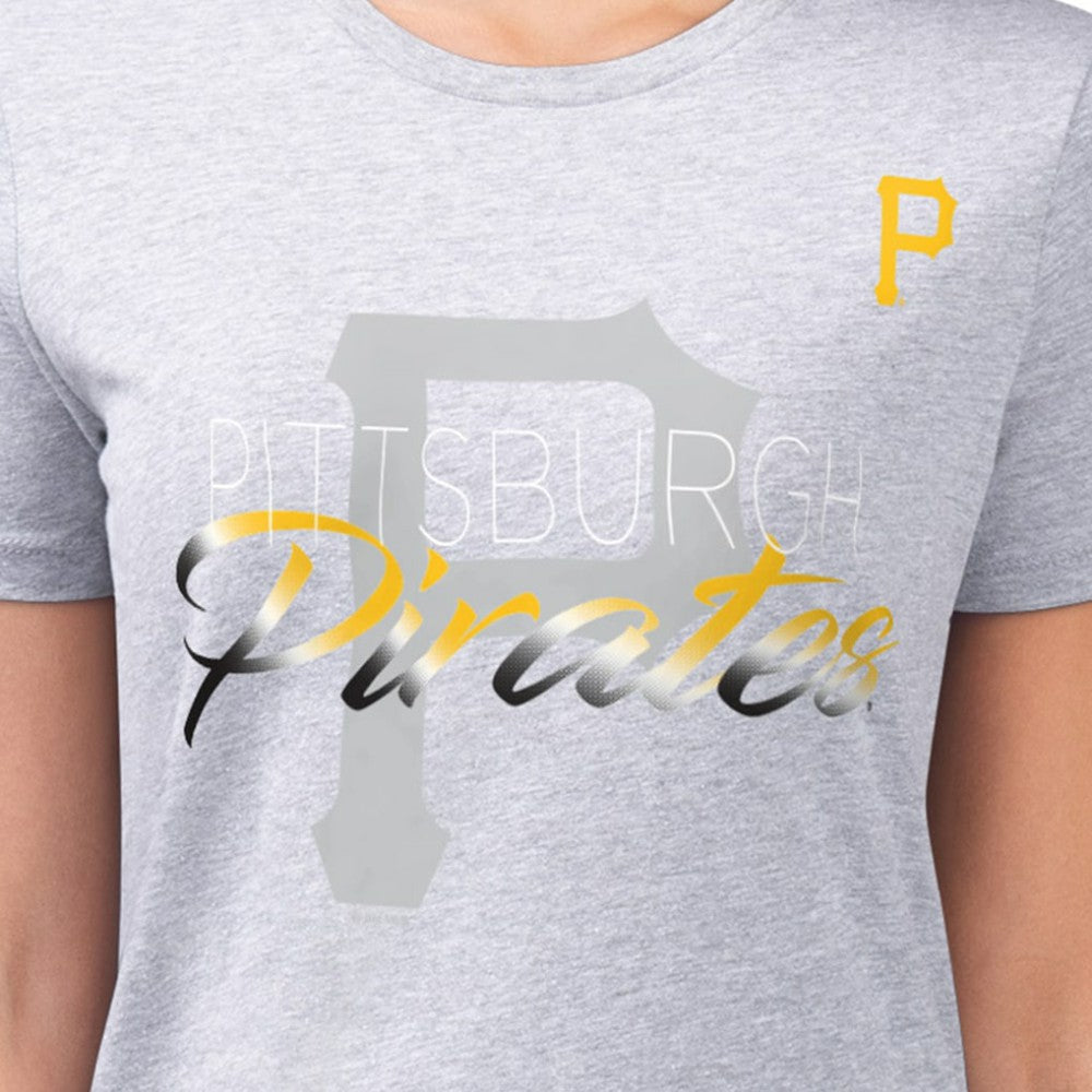Pittsburgh Pirates G-III 4Her by Carl Banks Women's Super-Slim Fit Lightweight Shadow Logo Graphic T-Shirt Heather Gray