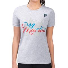 Miami Marlins G-III 4Her by Carl Banks Women's Super-Slim Fit Lightweight Shadow Logo Graphic T-Shirt Heather Gray