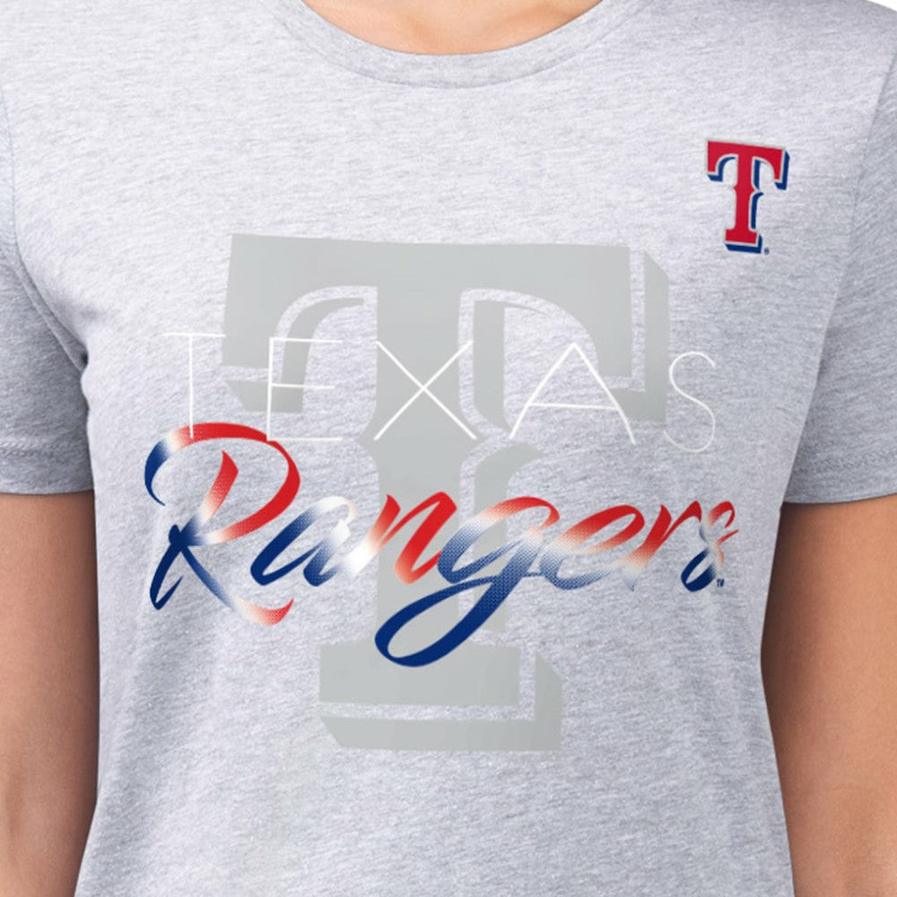 Texas Rangers G-III 4Her by Carl Banks Women's Super-Slim Fit Lightweight Shadow Logo Graphic T-Shirt Heather Gray