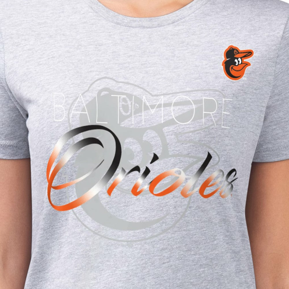 Baltimore Orioles G-III 4Her by Carl Banks Women's Super-Slim Fit Lightweight Shadow Logo Graphic T-Shirt Heather Gray