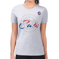 Chicago Cubs G-III 4Her by Carl Banks Women's Super-Slim Fit Lightweight Shadow Logo Graphic T-Shirt Heather Gray