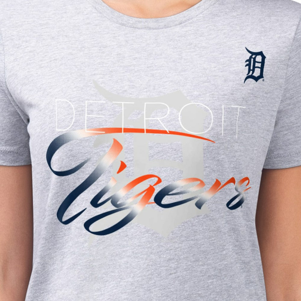 Detroit Tigers G-III 4Her by Carl Banks Women's Super-Slim Fit Lightweight Shadow Logo Graphic T-Shirt Heather Gray