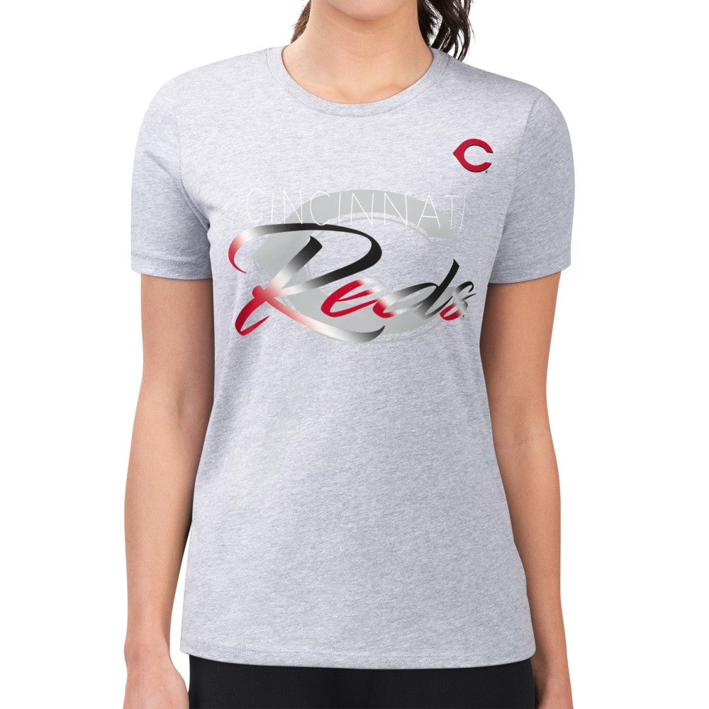 Cincinnati Reds G-III 4Her by Carl Banks Women's Super-Slim Fit Lightweight Shadow Logo Graphic T-Shirt Heather Gray
