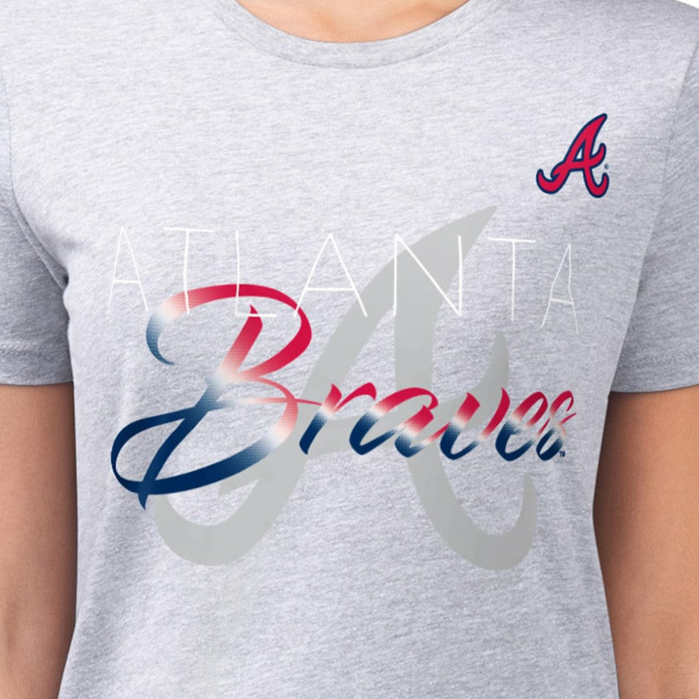 Atlanta Braves G-III 4Her by Carl Banks Women's Super-Slim Fit Lightweight Shadow Logo Graphic T-Shirt Heather Gray
