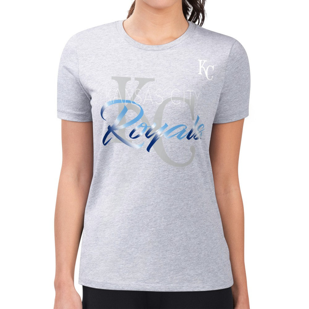 Kansas City Royals G-III 4Her by Carl Banks Women's Super-Slim Fit Lightweight Shadow Logo Graphic T-Shirt Heather Gray