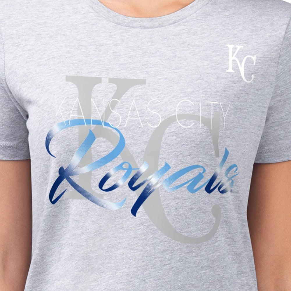 Kansas City Royals G-III 4Her by Carl Banks Women's Super-Slim Fit Lightweight Shadow Logo Graphic T-Shirt Heather Gray