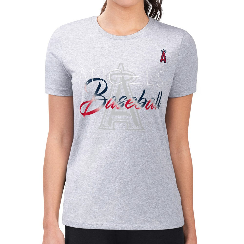 Los Angeles Angels G-III 4Her by Carl Banks Women's Super-Slim Fit Lightweight Shadow Logo Graphic T-Shirt Heather Gray