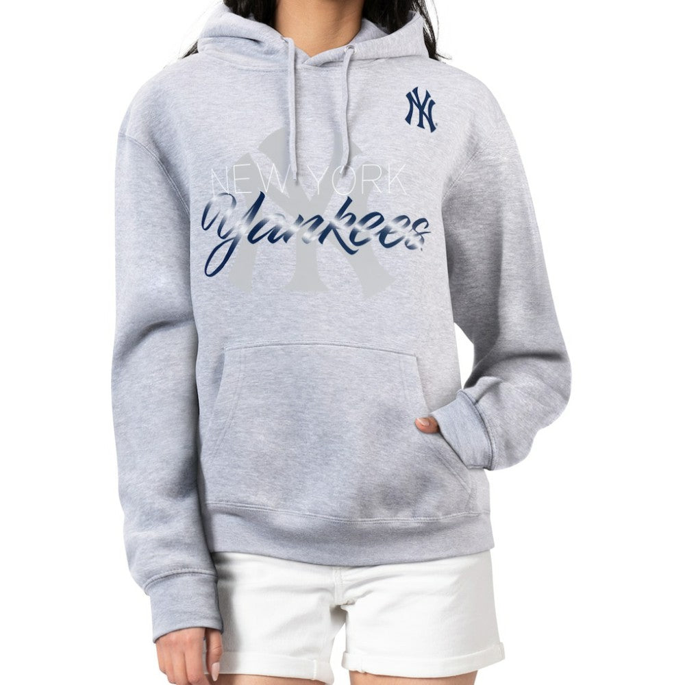 New York Yankees G-III 4Her by Carl Banks Women's Shadow Logo Graphic Pullover Hoodie Heather Gray