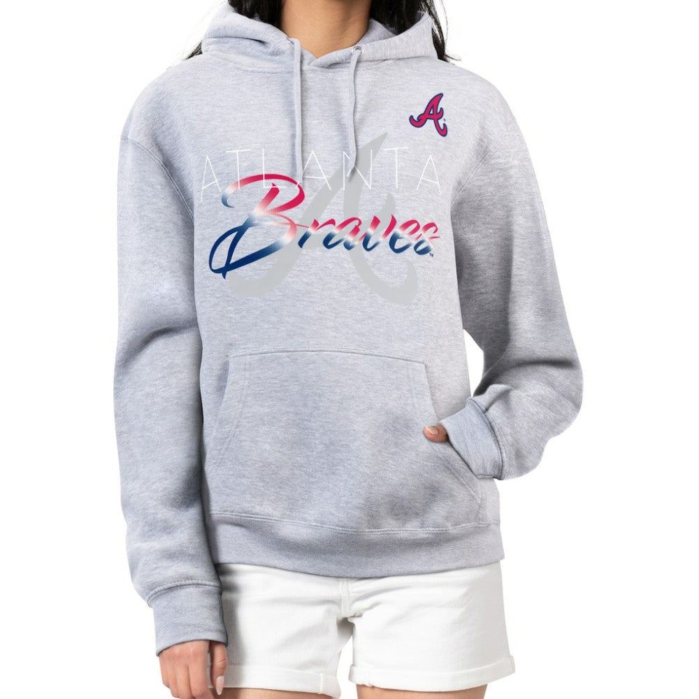 Atlanta Braves G-III 4Her by Carl Banks Women's Shadow Logo Graphic Pullover Hoodie Heather Gray