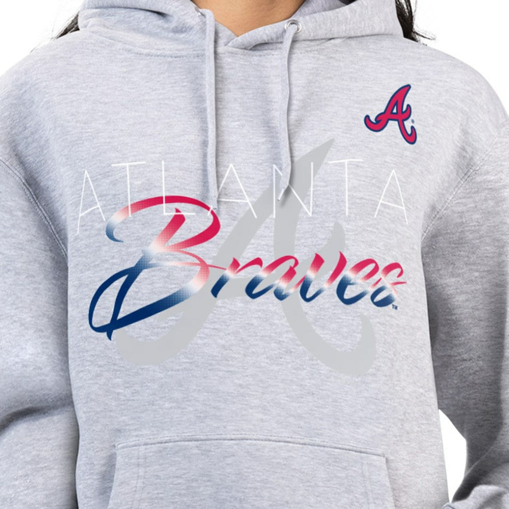 Atlanta Braves G-III 4Her by Carl Banks Women's Shadow Logo Graphic Pullover Hoodie Heather Gray