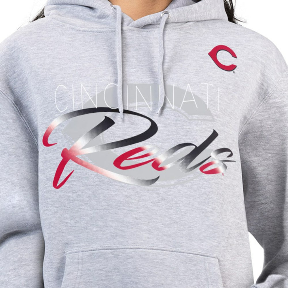 Cincinnati Reds G-III 4Her by Carl Banks Women's Shadow Logo Graphic Pullover Hoodie Heather Gray
