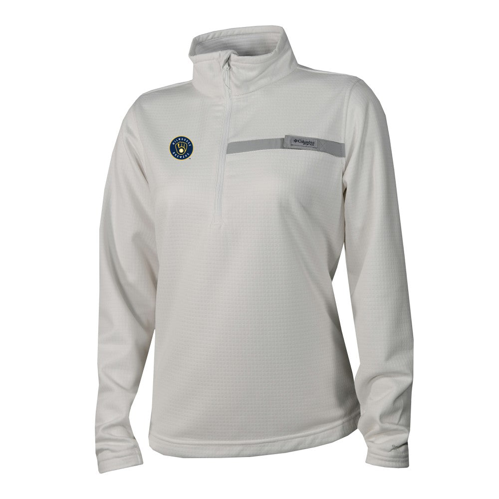 Milwaukee Brewers Women's Skiff Guide Fleece Half-Zip Pullover Jacket White