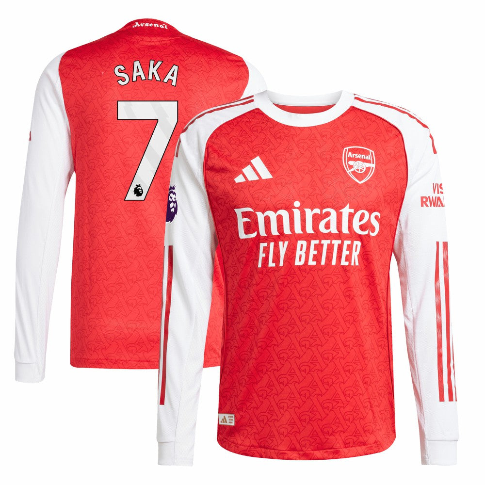 Bukayo Saka Arsenal 2025/26 Home Long Sleeve Player Jersey - Red on sale