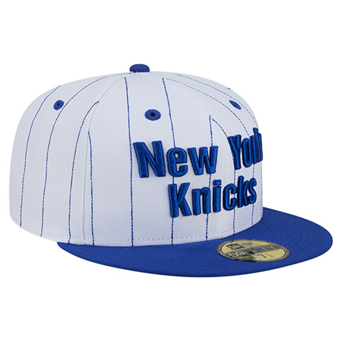 New York Knicks Wordmark Pinstripe 59FIFTY Fitted Hat - White on sale