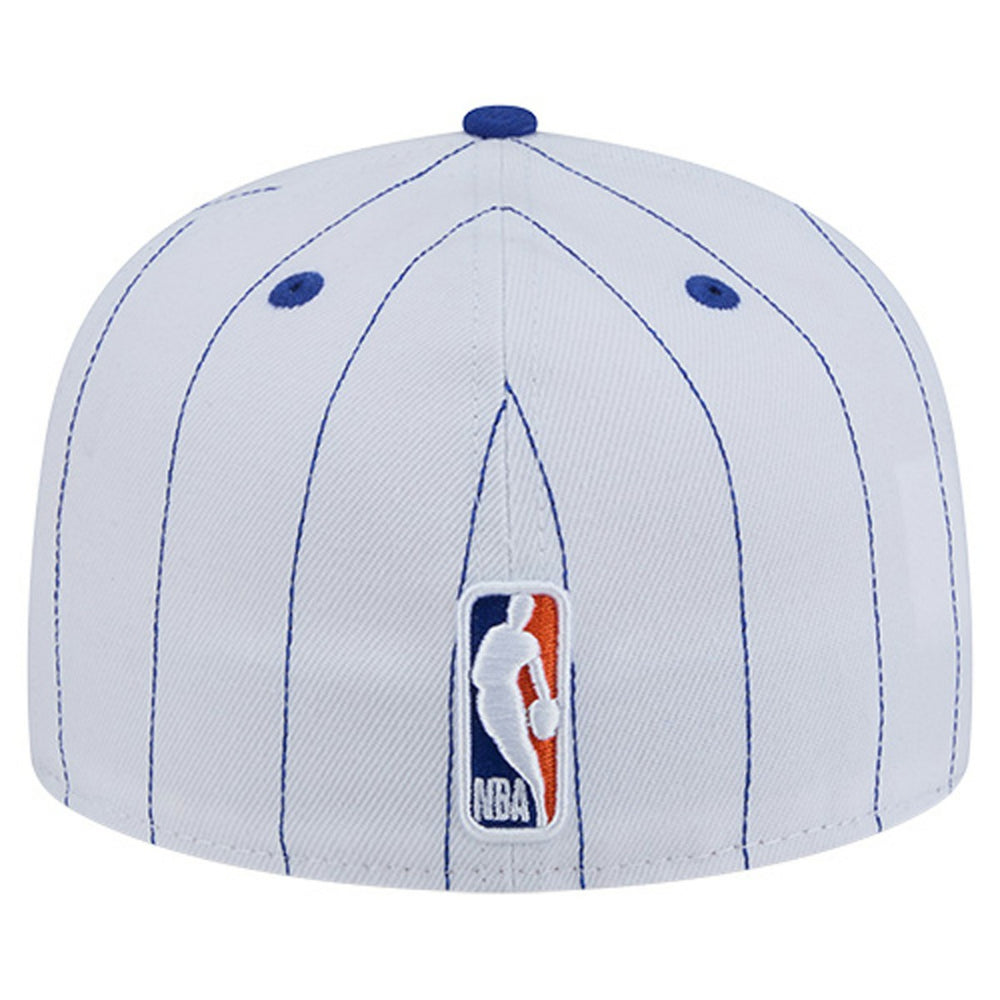 New York Knicks Wordmark Pinstripe 59FIFTY Fitted Hat - White on sale