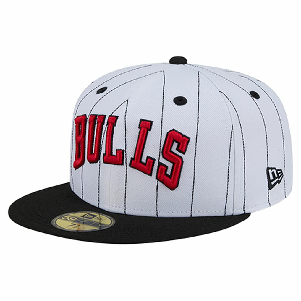 Chicago Bulls Wordmark Pinstripe 59FIFTY Fitted Hat - White discount