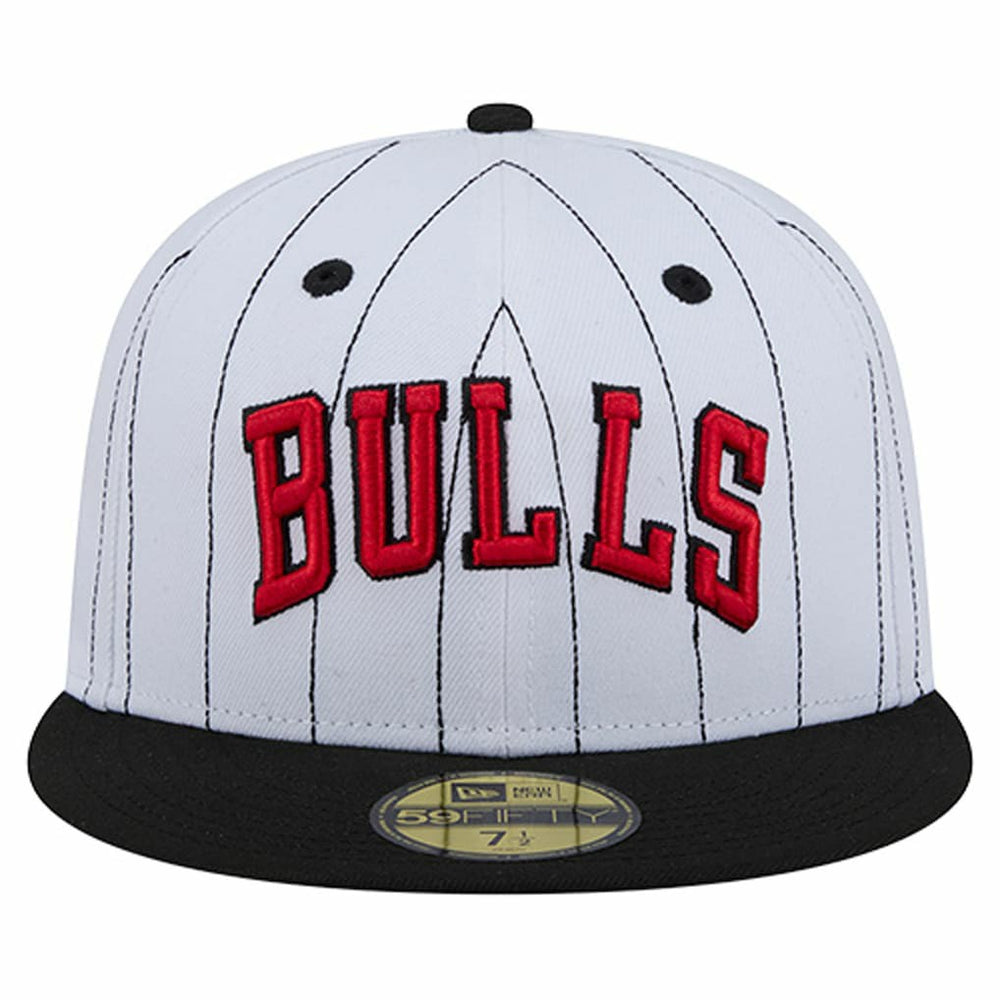 Chicago Bulls Wordmark Pinstripe 59FIFTY Fitted Hat - White discount