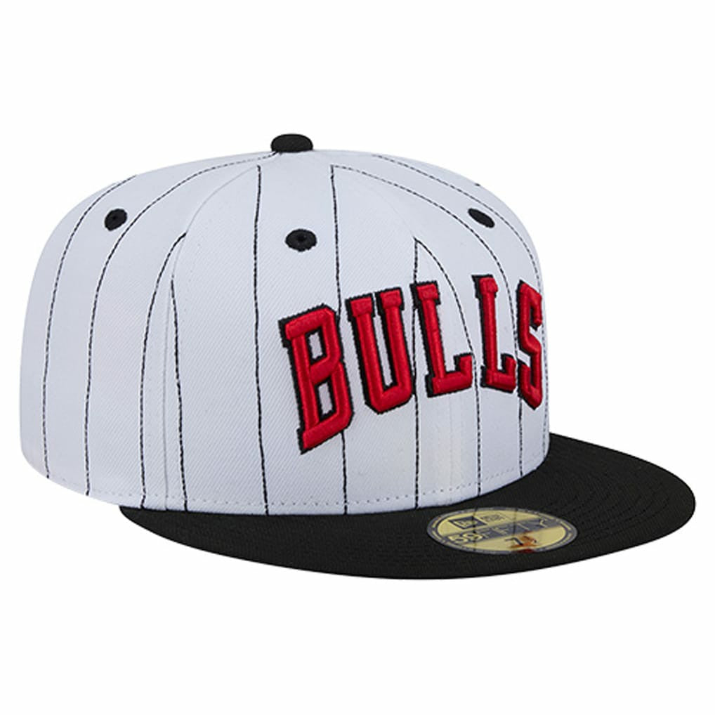 Chicago Bulls Wordmark Pinstripe 59FIFTY Fitted Hat - White discount