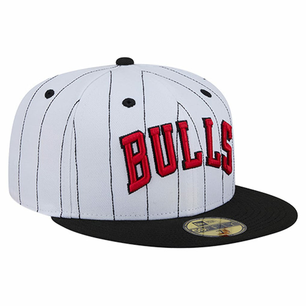 Chicago Bulls Wordmark Pinstripe 59FIFTY Fitted Hat - White discount