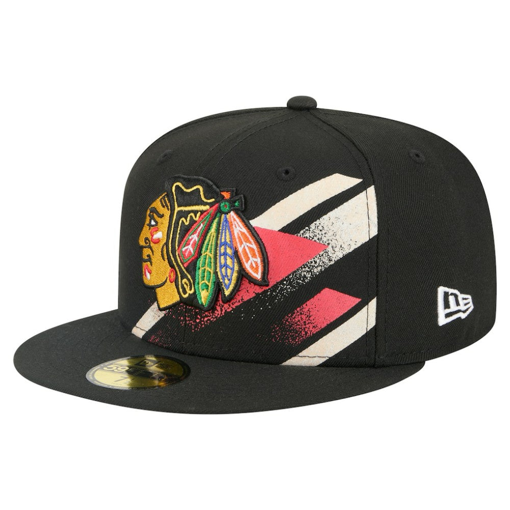 Chicago Blackhawks New Era Faded Lines 59FIFTY Fitted Hat - Black Hats