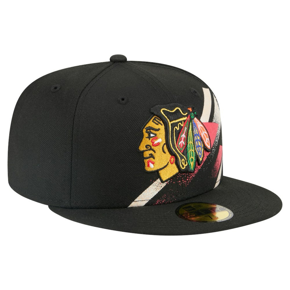 Chicago Blackhawks New Era Faded Lines 59FIFTY Fitted Hat - Black Hats