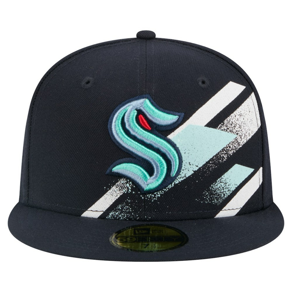 Seattle Kraken New Era Faded Lines 59FIFTY Fitted Hat - Deep Sea Blue Hats