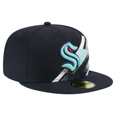 Seattle Kraken New Era Faded Lines 59FIFTY Fitted Hat - Deep Sea Blue Hats