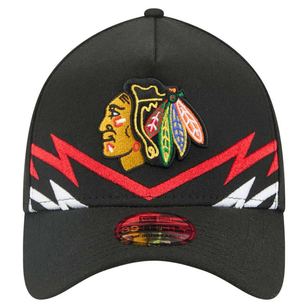 Chicago Blackhawks New Era 39THIRTY A-Frame Perforated Flex Hat - Black Hats