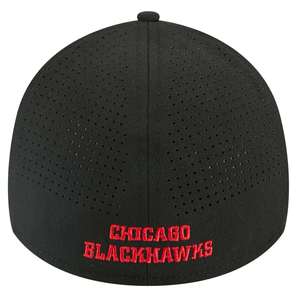 Chicago Blackhawks New Era 39THIRTY A-Frame Perforated Flex Hat - Black Hats