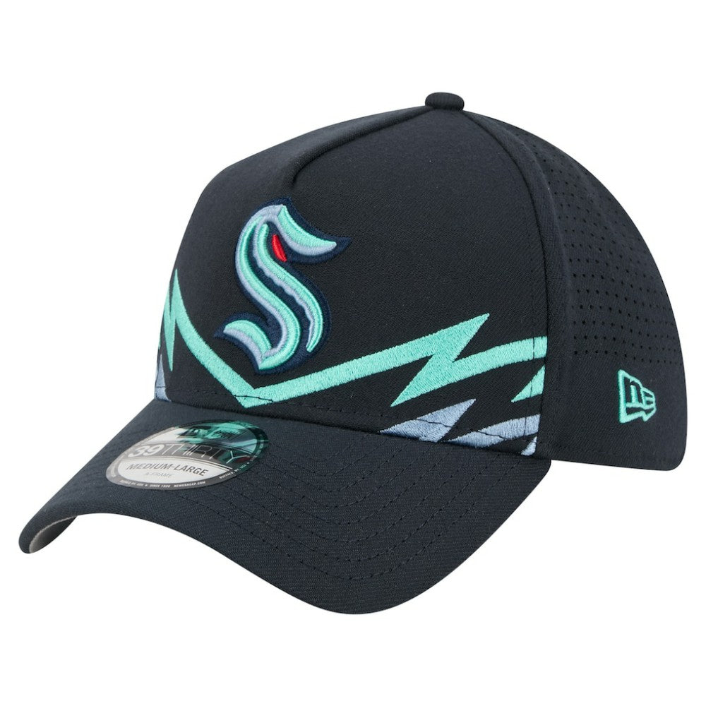 Seattle Kraken New Era Zig Zag 39THIRTY A-Frame Perforated Flex Hat - Deep Sea Blue Hats