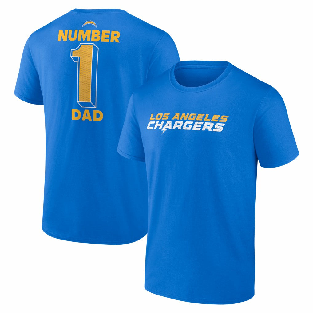 Los Angeles Chargers #1 Dad Jersey T-Shirt - Powder Blue on sale