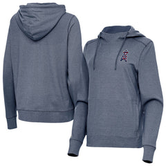 Los Angeles Angels Antigua Women's Justice Stars and Stripes Team Logo Pullover Hoodie Heather Navy