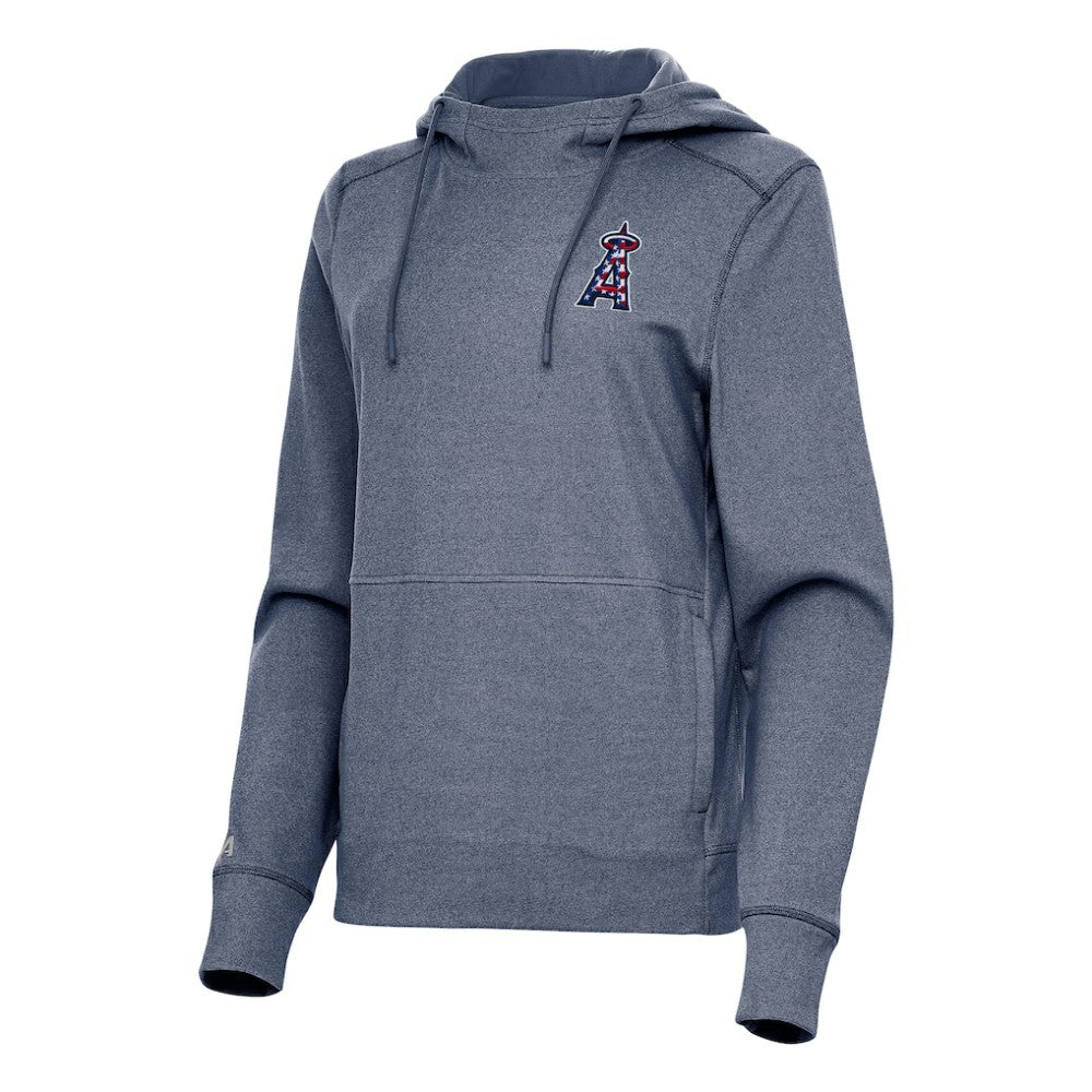 Los Angeles Angels Antigua Women's Justice Stars and Stripes Team Logo Pullover Hoodie Heather Navy