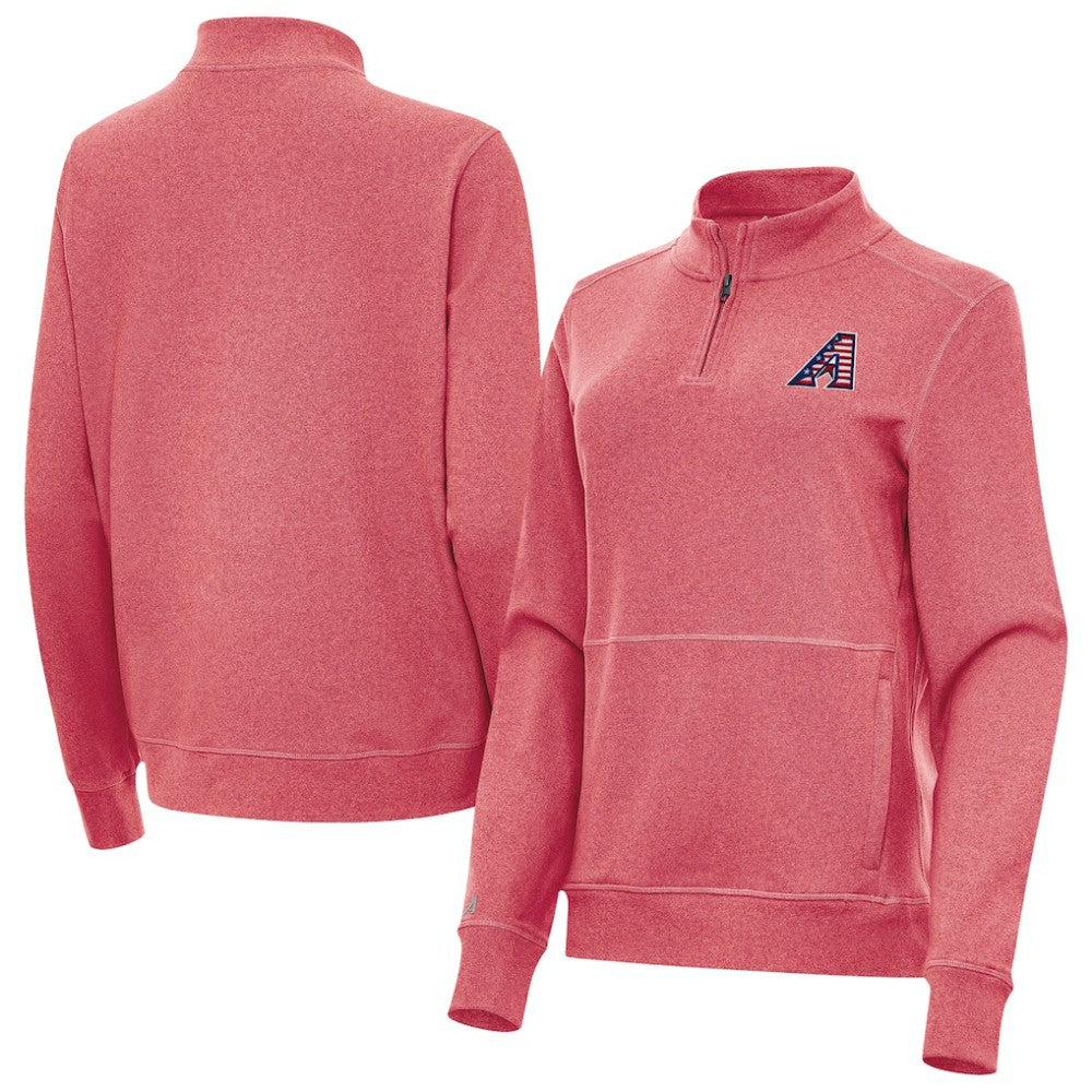 Arizona Diamondbacks Antigua Women's Crush Stars and Stripes Team Logo Quarter-Zip Pullover Top Heather Red