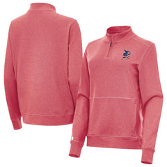 Detroit Tigers Antigua Women's Crush Stars and Stripes Team Logo Quarter-Zip Pullover Top Heather Red