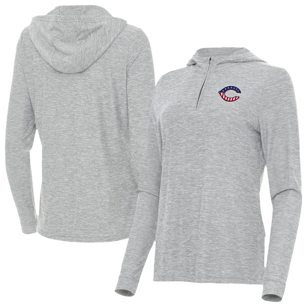 Cincinnati Reds Antigua Women's Daybreak Quarter-Zip Hoodie Heather Gray
