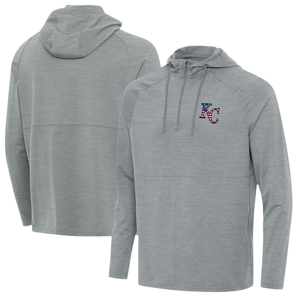 Kansas City Royals Antigua Spikes Stars and Stripes Team Logo Quarter-Zip Pullover Hoodie Heather Gray