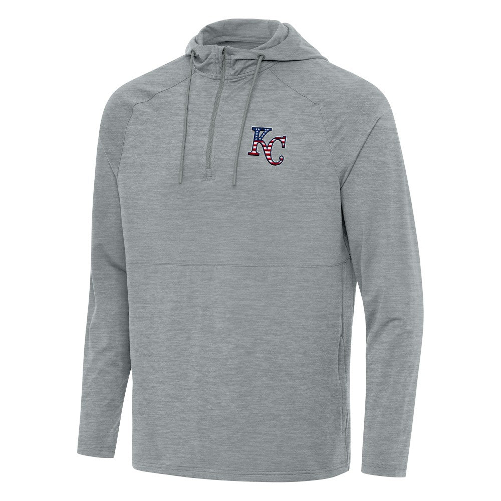Kansas City Royals Antigua Spikes Stars and Stripes Team Logo Quarter-Zip Pullover Hoodie Heather Gray