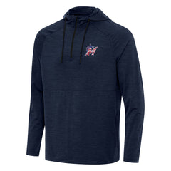 Miami Marlins Antigua Spikes Stars and Stripes Team Logo Quarter-Zip Pullover Hoodie Heather Navy