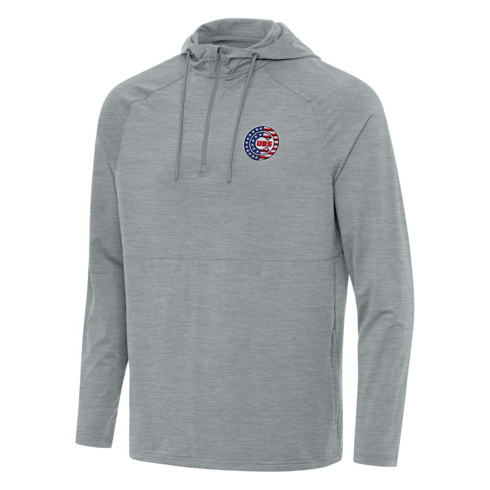 Chicago Cubs Antigua Spikes Stars and Stripes Team Logo Quarter-Zip Pullover Hoodie Heather Gray