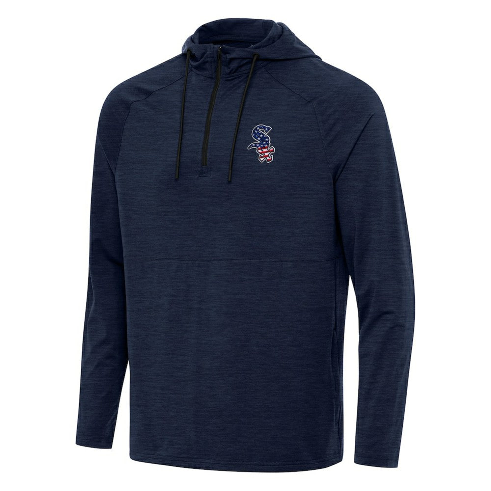 Chicago White Sox Antigua Spikes Stars and Stripes Team Logo Quarter-Zip Pullover Hoodie Heather Navy