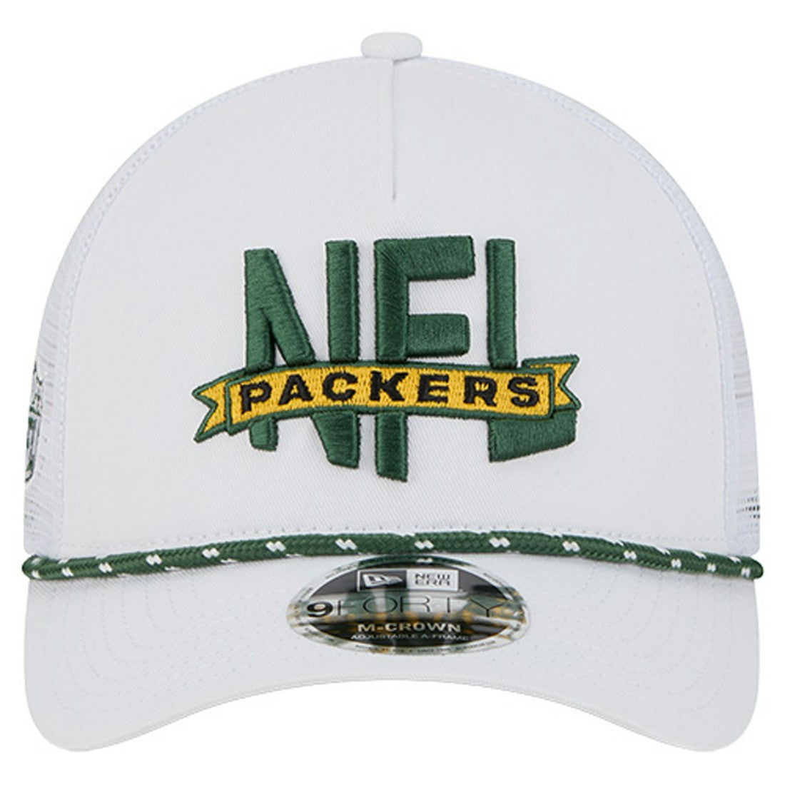 Green Bay Packers New Era NFL 9FORTY A-Frame M-Crown Adjustable Trucker Hat - White cheap