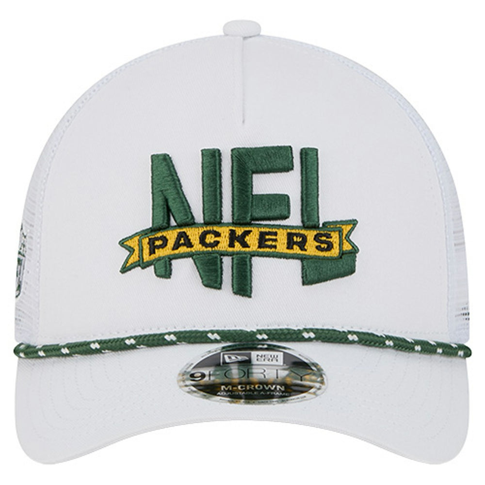 Green Bay Packers New Era NFL 9FORTY A-Frame M-Crown Adjustable Trucker Hat - White cheap