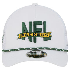 Green Bay Packers New Era NFL 9FORTY A-Frame M-Crown Adjustable Trucker Hat - White cheap