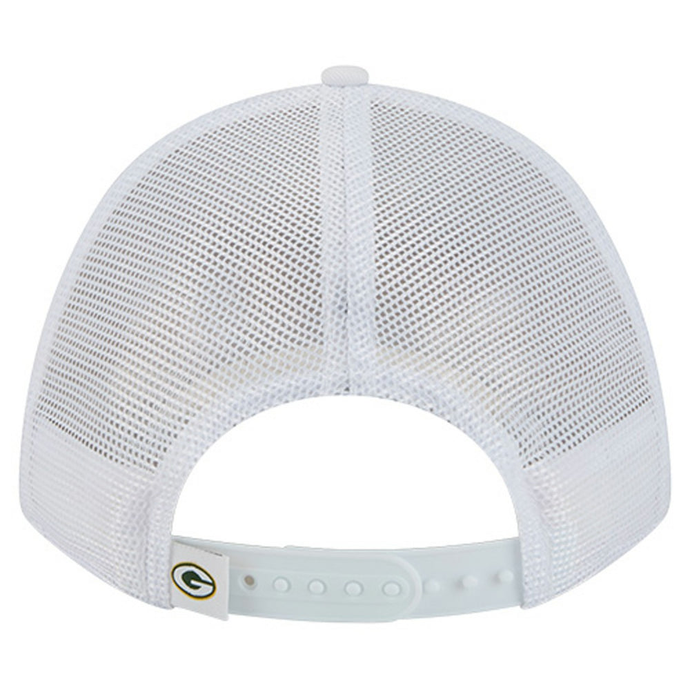 Green Bay Packers New Era NFL 9FORTY A-Frame M-Crown Adjustable Trucker Hat - White cheap