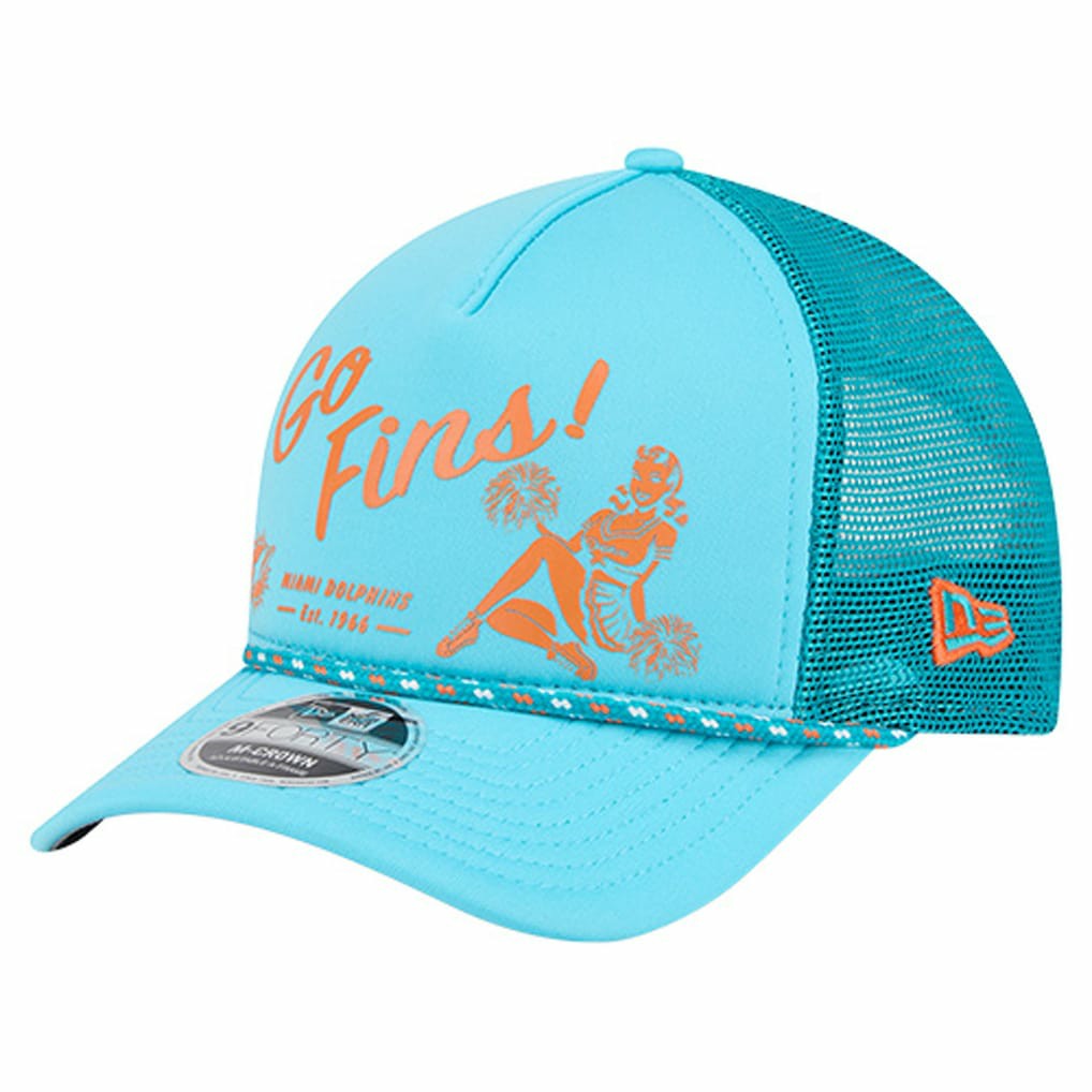 Miami Dolphins New Era Gas Station 9FORTY A-Frame M-Crown Adjustable Trucker Hat - Aqua for sale