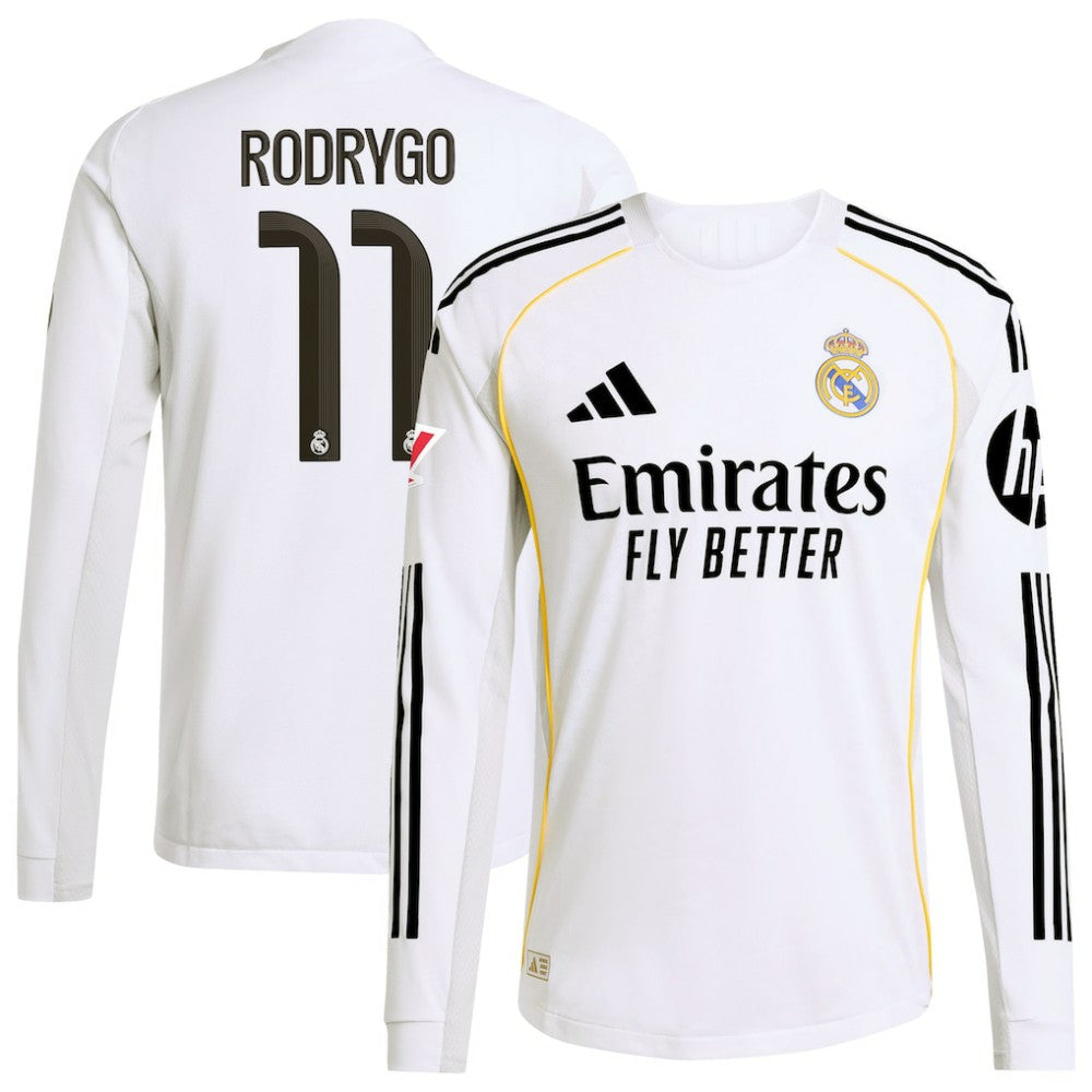 Rodrygo Real Madrid 2025/26 Home Long Sleeve Jersey - White sale